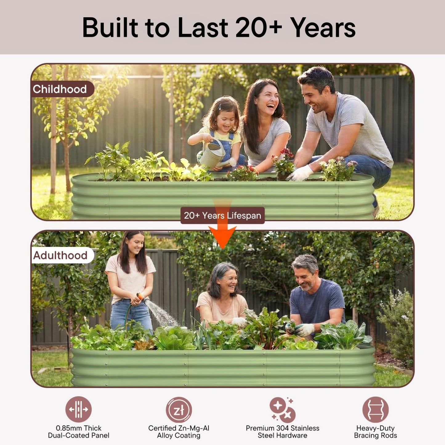 Annoell 6x2x1.5 ft Galvanized Raised Garden Bed, 18" Tall Metal Raised Planters for Outdoor Plants, Vegetables, Herbs, Above Ground Raised Garden Bed Kit for Small Space Gardening - Moss Green
