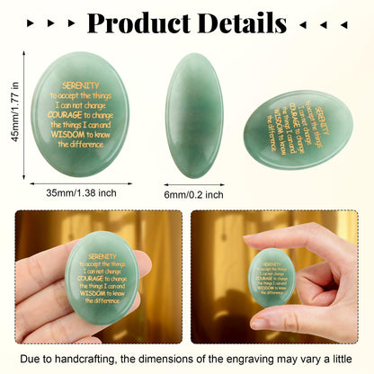 QINJIEJIE Serenity Prayer Green Aventurine Crystal Healing Stones Engraved Inspirational Stones Anxiety Relief Items Worry Stones for Anxiety Encouragement Gifts for Women Men Stocking Stuffers Adults