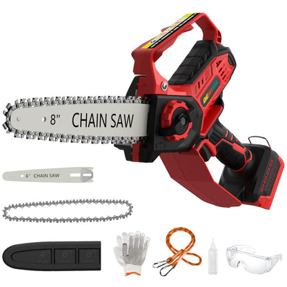 Mini Chainsaw for Milwaukee Battery, 8-Inch and 6-Inch 2-in-1 Cordless Electric Chainsaw with Brushless Motor and Auto-Oiler, 800W Hand Chainsaw for Tree Pruning Wood Cutting (No Battery)