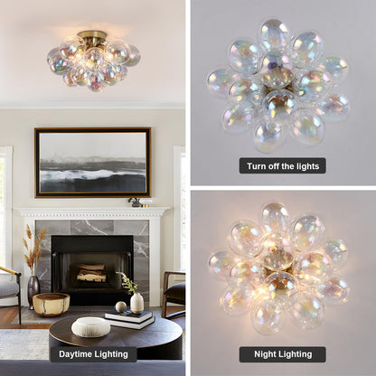 GoYeel Semi Flush Mount Ceiling Light Gold, Colorful Bubble Light Fixture Kitchen 17.7in Mid Century Modern Chandelier Small Glass with 13 Globe for Kid Room Girls Room Foyer Living Room