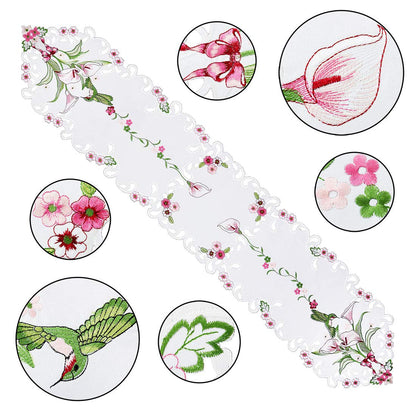 Simhomsen Embroidered Floral Table Runners for Spring and Summer, Hummingbird Flying on Calla Lily Flowers (13×88 inch)