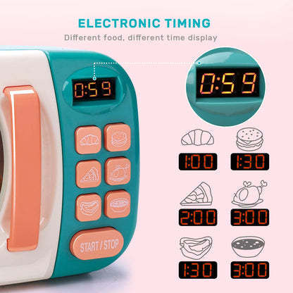 CUTE STONE Microwave Toys Kitchen Play Set, Kids Pretend Play Electronic Oven with Play Food, Kids Cookware Pot and Pan Toy Set, Cooking Utensils,Great Learning Kitchen Toys for Girls Boys