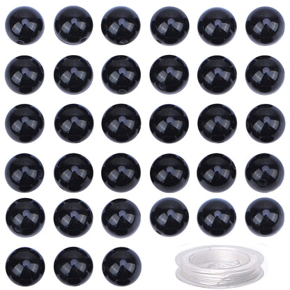 100Pcs Natural Crystal Beads Stone Gemstone Round Loose Energy Healing Beads with Free Crystal Stretch Cord for Jewelry Making (Black Onyx, 8MM)