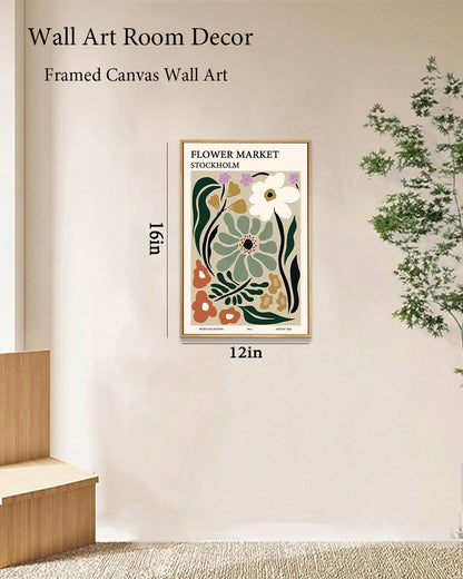 Zzuyi Framed Flower Market Wall Art,Green Vintage Botanical Canvas Wall Decor Paintings,Boho Floral Posters Prints Pictures for Bedroom Bathroom Living Room Home Decor 12x16in