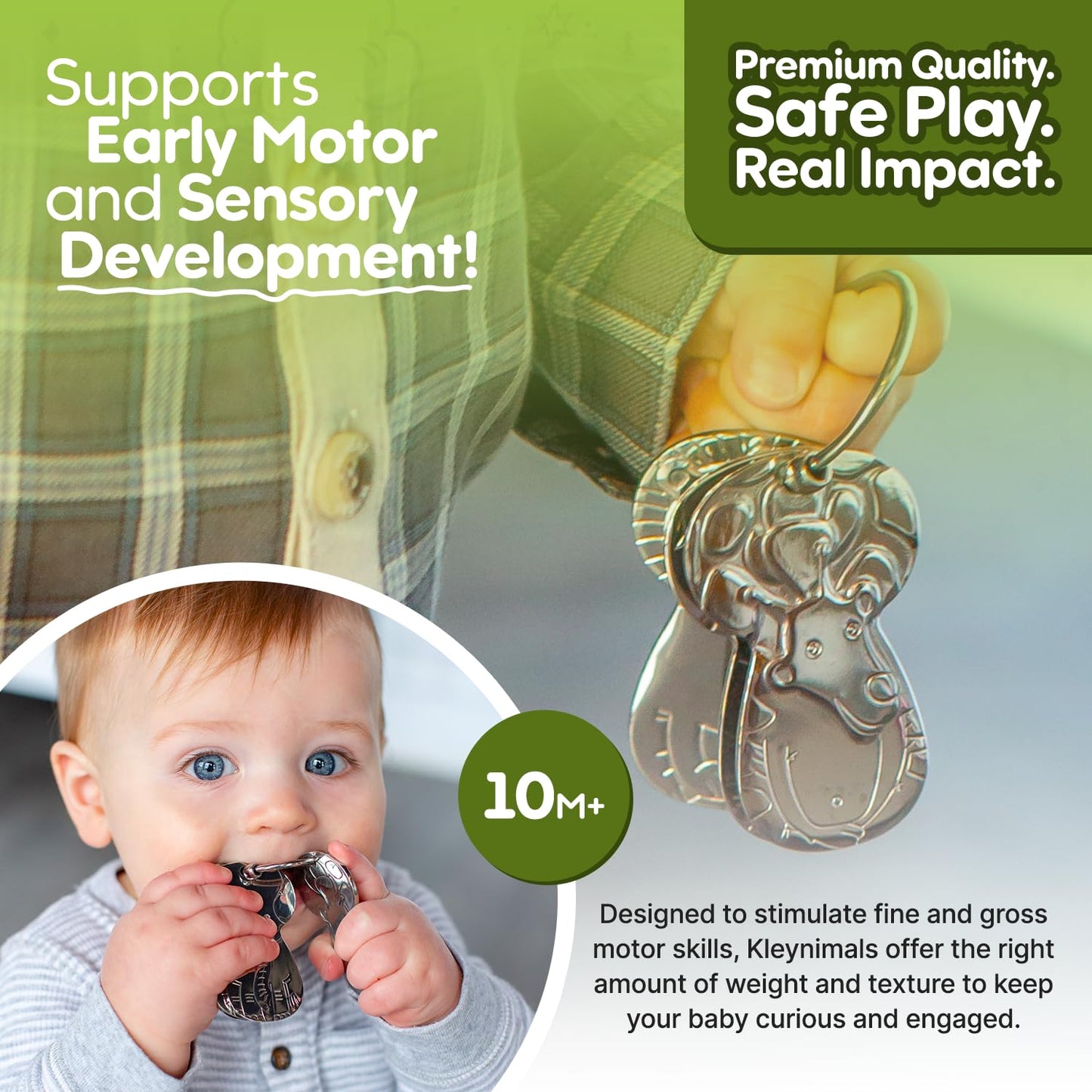Kleynimals – Original Stainless Steel Toy Keys for Babies – Made in USA, Heirloom Quality, Safe, Non-Toxic, BPA-Free – Ideal for Sensory Play & Early Development - Mom Owned & Invented