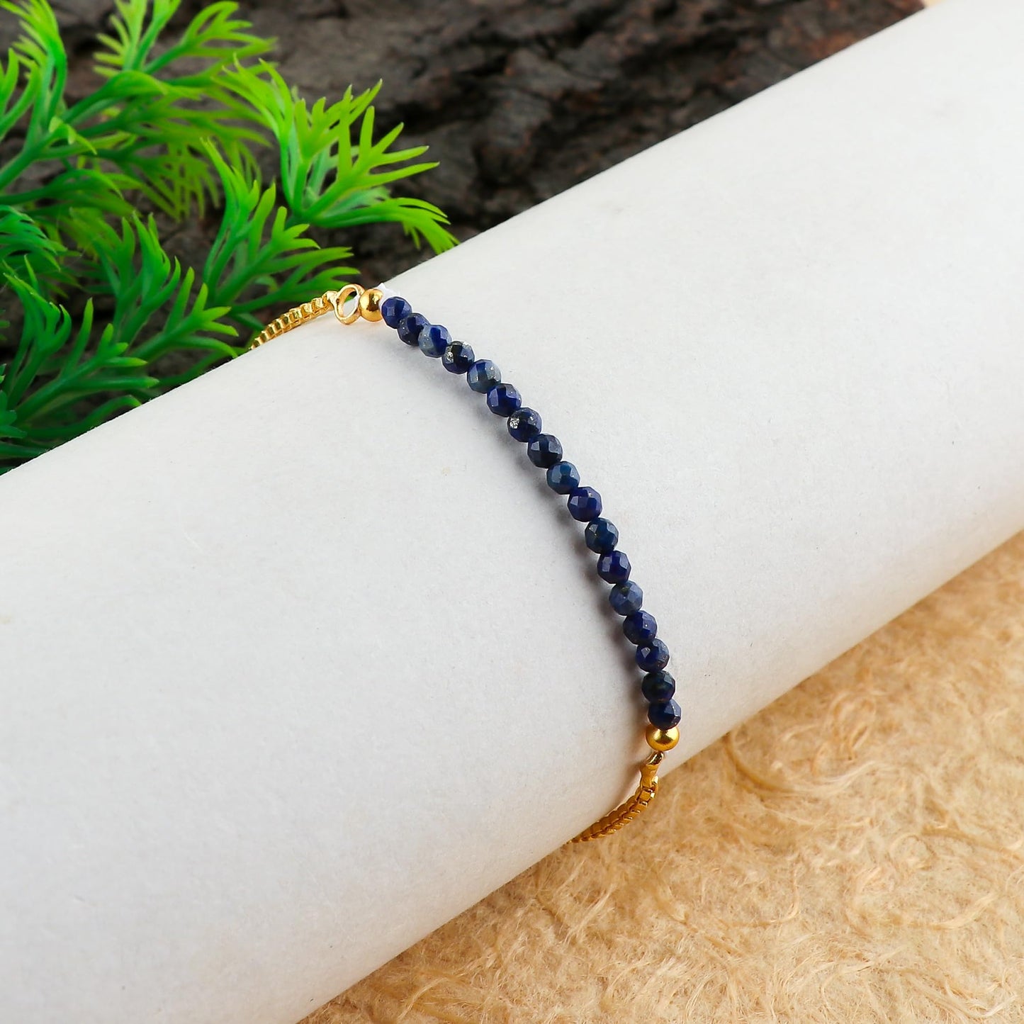TGH Natural Lapis Lazuli Gemstone Roind Beads Bolo Bracelet Chakra Healing Crystals 14k Gold Plated Adjustable Slider Birthday Wedding Handmade 6-9 inch Christmas Gifts (Lapis Lazuli)