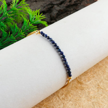 TGH Natural Lapis Lazuli Gemstone Roind Beads Bolo Bracelet Chakra Healing Crystals 14k Gold Plated Adjustable Slider Birthday Wedding Handmade 6-9 inch Christmas Gifts (Lapis Lazuli)