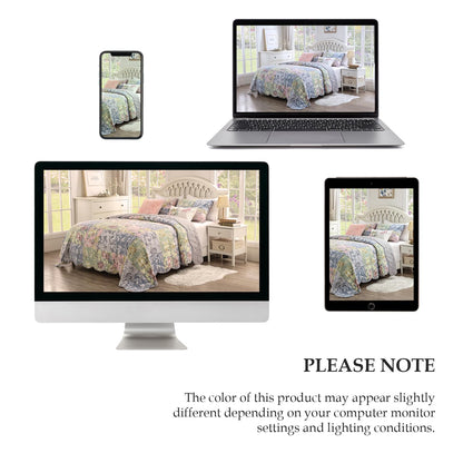 Greenland Home Emma Patchwork Floral Print Quilted Throw Blanket, 60x50-inch, Gray