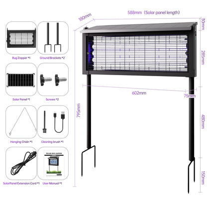 4500V Solar Bug Zapper Outdoor, Mosquito Zapper with Extension Cord, Waterproof Electric Fly Zapper Indoor/Outdoor for Patio, Yard, Home, Garden, Camping