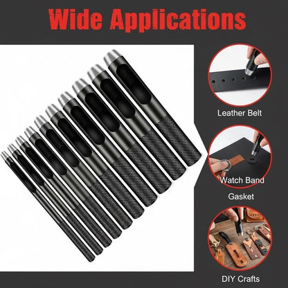 IRISFLY 10pcs Round Steel Leather Craft Hollow Hole Punch 1mm to 10mm for Leather Belt Watch Band Gasket