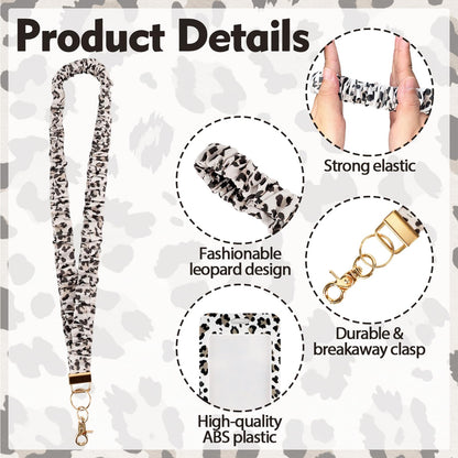 Scrunchie Lanyard Breakaway with ID Badge Holder - Leopard Style Stretchy Lanyards with ID Badges and Key Rings Set, Ideal for Mother's Day, Birthday, Workers Teachers Nurse Gifts