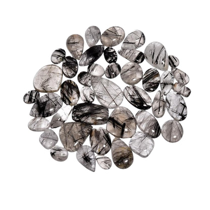 Natural 5, 4 & 3 Pcs Gemstones Cabochons Lot (15–30 MM), Multi Shape Stones for Jewelry Making Supplies Healing Crystals Gems Loose Gemstones (black rutile, 5pcs)