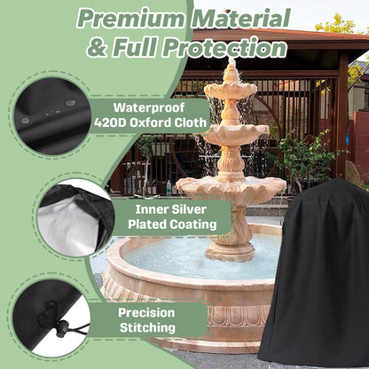 Fountain Cover 48" x 68", Heavy Duty Oxford Cloth Outdoor Fountain Protector with Adjustable Drawstring, Waterproof & Dustproof for Garden/Patio Water Fountains & Statues, Winter Protection (Black)