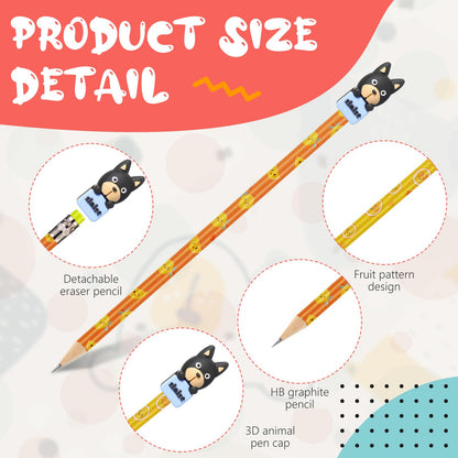Ireer 60 Pcs Scented Pencils for Kids Animal Fruit Fun Smelly Pencils Bulk HB Graphite with 60 Pcs Cute Cartoon Toppers Gift for School Office Classroom Party Reward Supplies(Bright Style)