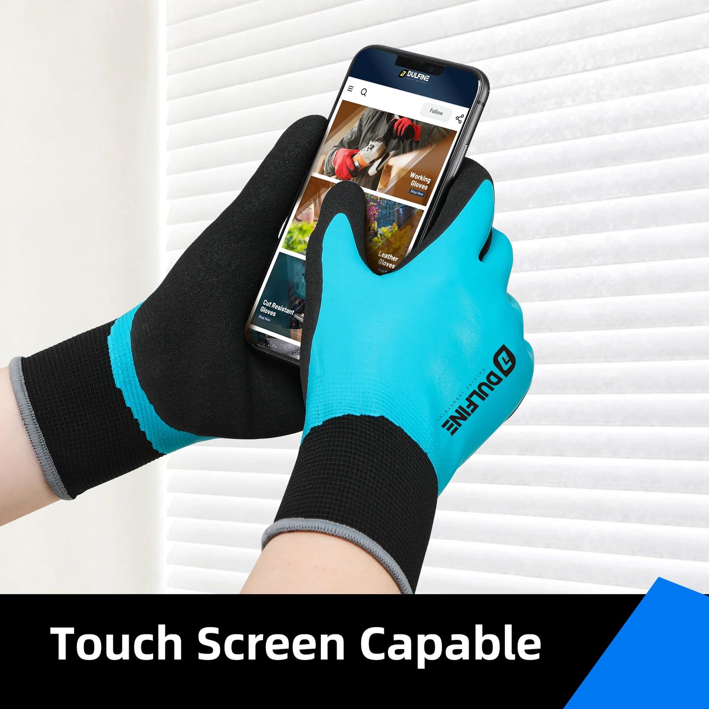 DULFINE Waterproof Work Gloves for Men and Women,3 Pairs PackTouch Screen Rubber Coated Non-slip Garden Gloves, Outdoor Construction(Large)