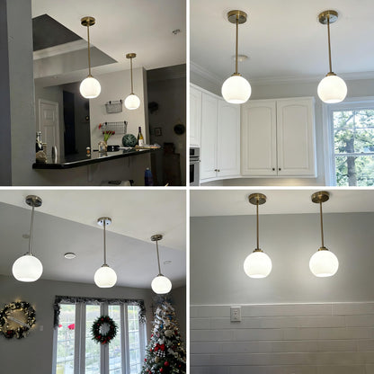 2 Pack 7.2-Inch Globe Pendant Lights, Mid Century Gold Pendant Light Fixtures, Globe Pendant Lights Kitchen Island with Milk Glass Shade Adjustable Hanging Fixture for Dining Room (Bulbs not Included)