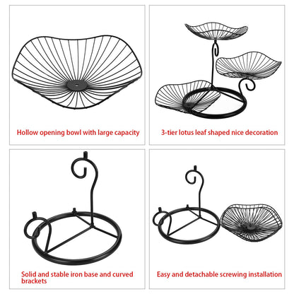 OwnMy 3-Tier Fruit Basket Stand Decorative Iron Fruit Bowl, Metal Wire Fruit Holder Storage Trays Table Countertop Holder for Vegetables Bread Snack, Modern Lotus Fruit Bowls for Kitchen Counter Table