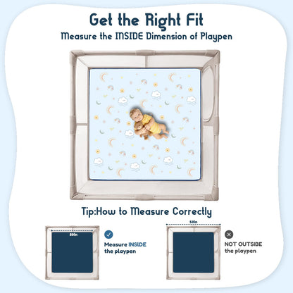 TreeBud Baby Play Mat for Floor, 1.3-Inch Thickened Foam Soft Padded Playmat for Tummy Time, 71x79 Water-Repellent Coral Velvet Playpen Mat for Toddlers Infant Kids, Sky Theme