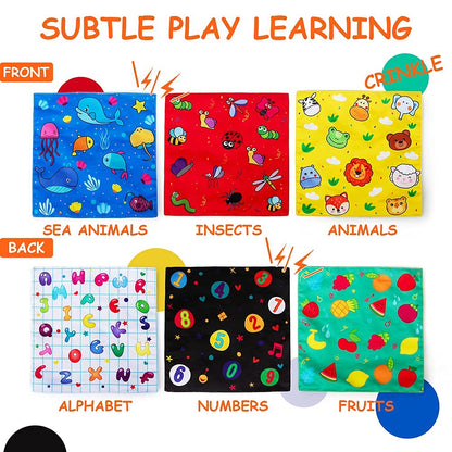 teytoy My First Baby Tissue Box, Soft Stuffed High Contrast Crinkle Montessori Square Sensory Toys Juggling Rainbow Dance Scarves for Toddler, Infants, Newborns and Kids Educational Preschool Learning