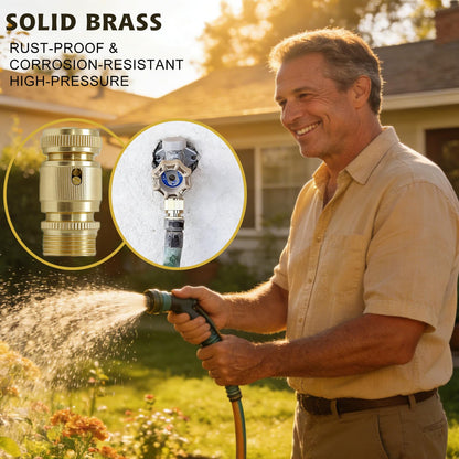 Yoniccal 3/4 Inch GHT Solid Brass Garden Hose Quick Connect Fittings, Water Hose Connectors with Leak-Proof Seal for Outdoor Gardening and Cleaning Use (4, Gold)