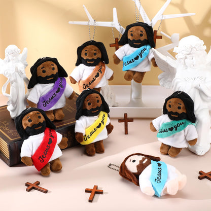 HyDren 12 Pcs Christian Jesus Stuffed Dolls Bulk 4" Loves You Jesus Plush Toy Religious Gifts for Church Members Sunday School Baptism Party Favors(Black Color)