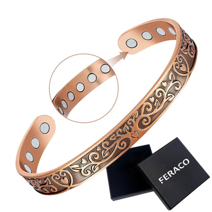 Feraco Copper Bracelets for Women Enhanced Strength Magnetic Bracelets for Women with 3800 Gauss Magnets, Pure Copper Jewelry Adjustable Cuff Bangle with Giftable Box (Original Design)