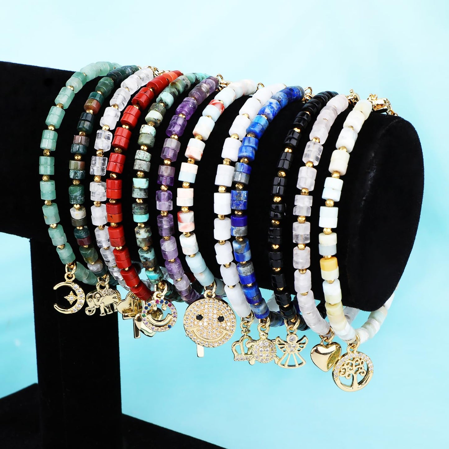 Natural Gemstone Healing Crystal Clear Crystal Dainty Charms Heart and Cross Bracelet Adjustable Chain Extender Minimalist Jewelry