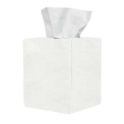 Tissue Box Cover, Cute White Linen Fabric Decorative Square Tissue Box Holder/Organizer for Bathroom Vanity Countertop/Office/Nightstand/Desk