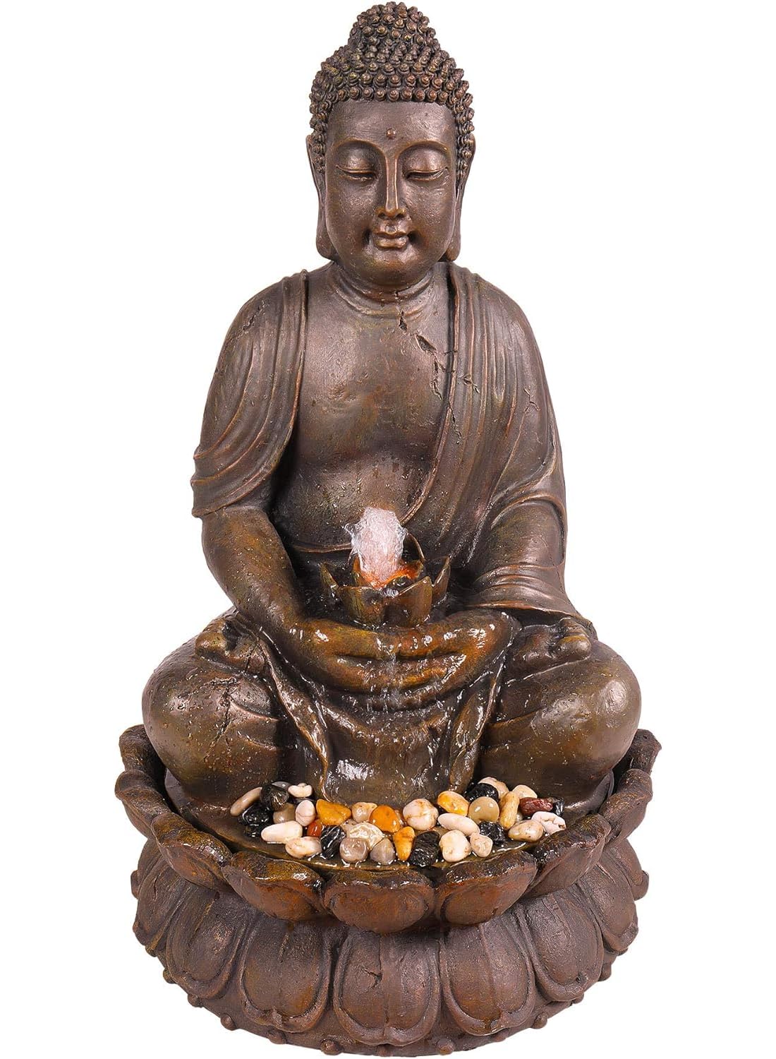 Alpine Corporation GEM122 Outdoor Floor Meditating Soothing Buddha Statue Waterfall Fountain for Garden, 33", Bronze