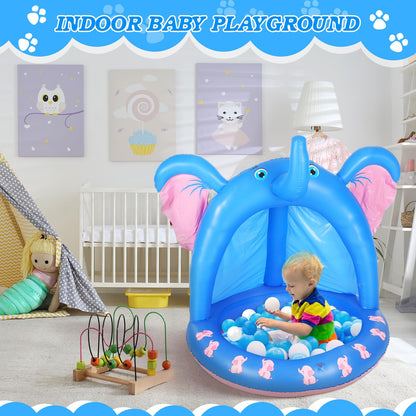 Relaxgiant 47 Inches Baby Pool with Canopy Elephant Inflatable Baby Swimming Pool with Soft Floor Bottom and Built in Sunshade Water Sprinkler for Kids Outdoor Indoor Game Play Center