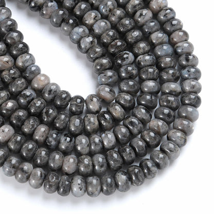 5x8mm 76pcs Natural Stone Black Labradorite Rondelle Spacer Loose Beads Abacus Disk Stone Round Loose Gemstone Beads for Jewelry Making DIY Bracelet Necklace