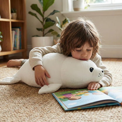 WEIGEDU Adorable White Baby Seal Plush Pillow – Soft Stuffed Animal Toy, Cuddly Hugging Body Pillow for Kids & Adults, 20" Arctic Ocean Seal Doll, Cute Sea Animal Plushie for Gifts & Decor