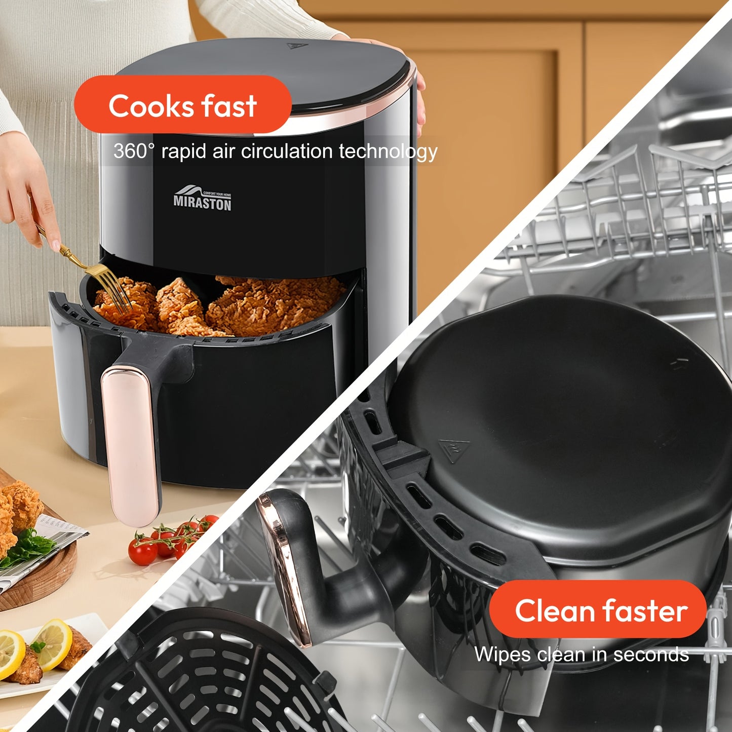 8.5QT/3.6QT Air Fryer, Upgraded Large Capacity Suitable For 5-6 People, Smart Touch Screen For Easy Operation With 8 Preset Functions, Non-stick Coating For Easy Cleaning, Kitchen Accessories, Toaster Oven, Deep Fryer, Air Fryers, Kitchen