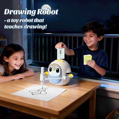 GMYGBY Drawing Robot for Kids, Montessori Learning Drawing Machine with 200 Cards, Smart Educational Painting Toy for 3 4 5 6 7 8 Year Old Boys Girls Birthday Party Gift- (Penguin)