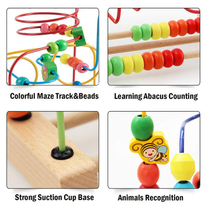 Joqutoys Bead Maze Toy for 1 2 3 Year Old Kids, Wooden Colorful Roller Coaster Circle Toys, Early Educational Toys for Toddlers, First Birthday Gifts for Boys Girls