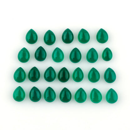CRYSTALIS 22+pcs Natural Green Onyx Loose Gemstone Wholesale Bulk Cabochons Jewelry Making Supply, Chakra Healing Polished Stones, Wire Wrapping, DIY, Gem Collection, 9x7mm Pear