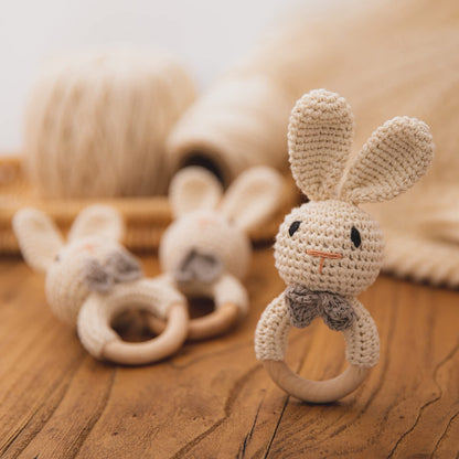 Crochet Baby Rattle, Baby Shaker Toy, Baby Rattles 0-6 Months, Handmade Newborn Toys, Easter Bunny Rattle, Animal Baby Rattle，Knitted Stuffed Animals Gifts for Boys and girs Bunny Rattle