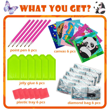 Labeol Diamond Art Kits for Kids Crafts for Girls Ages 6-8-10-12 Easy to DIY Creative Diamond Art Sticker Craft by Numbers Kits for Kids and Adult Beginners (6 Pack Cute)
