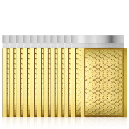 Fuxury Gold Bubble Mailers 4x8" 50 Pack, Usable Size 4X7" Strong Adhesion Metallic Bubble Envelopes,Waterproof Padded Envelopes Small Padded Mailer, Cute Packing for Jewelry, Makeup Supplie,Bulk #000