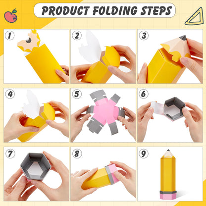 Feifeiya 24 Pcs Pencil Appreciation Gift Boxes for Teacher's Day Paper Pencil Treat Candy Favor Boxes Bulk for Thanks Teacher Classroom Party Favor Supplies (Yellow)