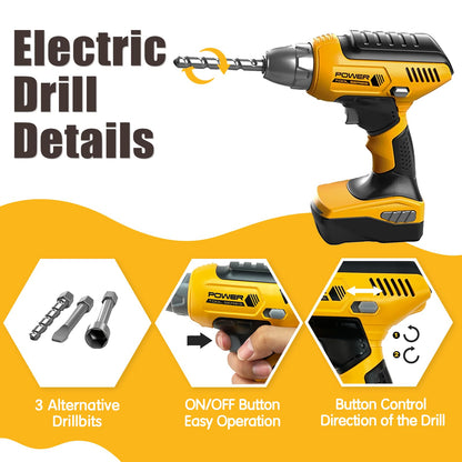 Playhiland Pretend Play Kids Construction Kits, Kids Tool Set with Electronic Toy Drill & Tool Box, Toy Tools Christmas Birthday Gift for 3 4 5 6 7 8 Year Old Boys & Girls
