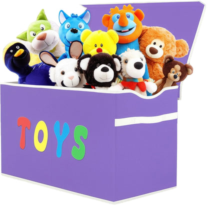 YOLOXO Toy Box Chest, Collapsible Sturdy Storage Bins with Lids, Extra Large Kids Toy Storage Organizer Boxes Bins Baskets for Kids, Boys, Girls, Nursery Room, Playroom, Closet (Classical Purple)