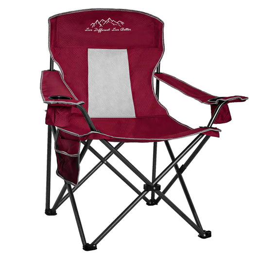 SAILARY Outdoor Folding Camping Chair with Cup Holder, Storage Bag, Large Anti-Sink Feet, 400lbs Capacity, Breathable Mesh Portable Chair for Camping, Beach, Fishing, Sports, Red