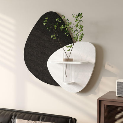 Cuspin 3D Textured Black and White Wall Art with Vase and Shelf, Minimalist Abstract Japandi Paintings Wall Decor, Modern Artwork for Living Room Dining Bedroom Hallway Office Bathroom Home Decor