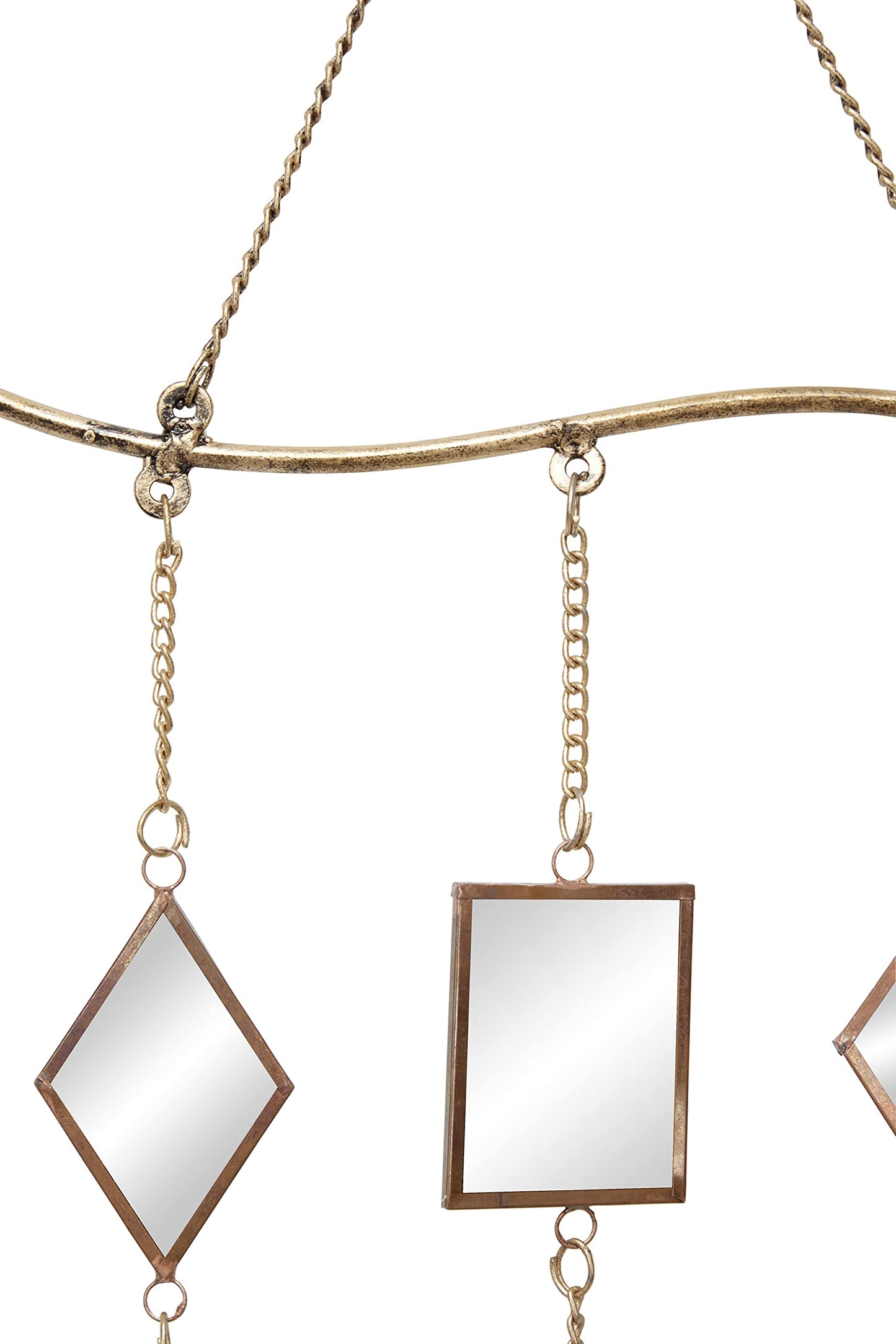 Deco 79 Metal Geometric Indoor Outdoor Windchime Garden Decor with Glass Mirrors and Bells, Hanging Ornament 14" x 1" x 32", Brown
