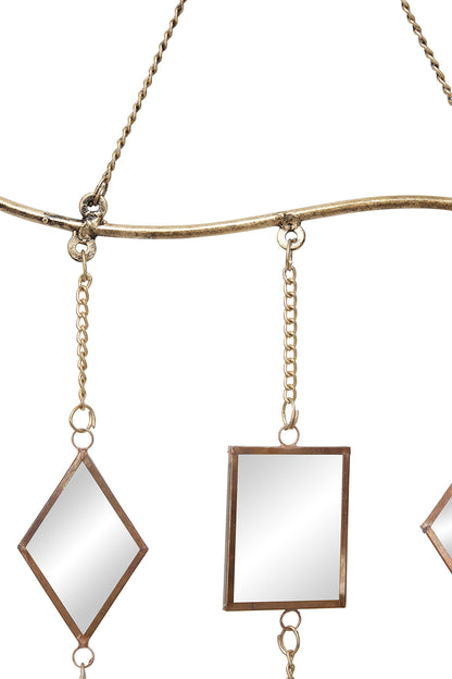 Deco 79 Metal Geometric Indoor Outdoor Windchime Garden Decor with Glass Mirrors and Bells, Hanging Ornament 14" x 1" x 32", Brown