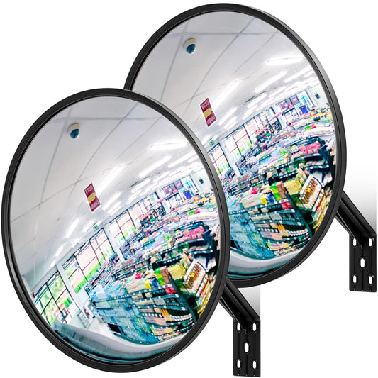Maitys 2 Pcs Convex Mirror Acrylic Safety Security Traffic Corner Mirrors Adjustable Wide Angle View with Fixing Bracket for Indoor Outdoor Garage School Classroom Warehouse(26 Inch)