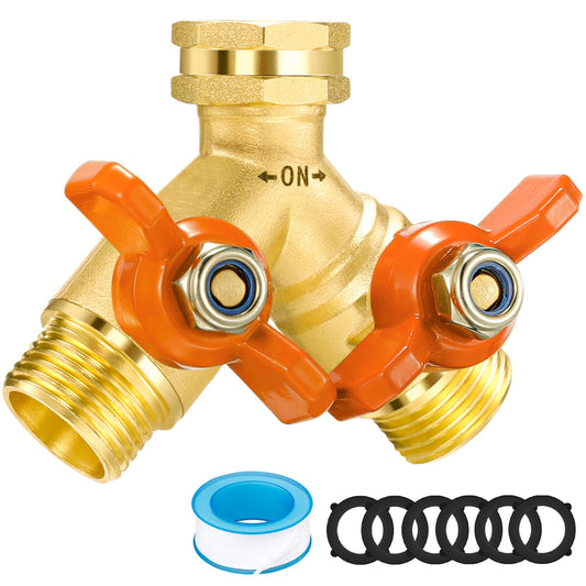 Garden Hose Splitter Full Flow 2 Way Brass Hose Splitter Heavy Duty All Metal Hose Y Splitter with Shutoff Outdoor Faucet Water Hose Splitter Y Valve Tap Adapter for Outdoor Garden