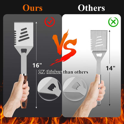 ROMANTICIST 27pcs Heavy Duty Grilling Gifts for Men Dad Fathers Day, Extra Thick BBQ Accessories Tools Set, Stainless Steel Grill Utensils Kit with Meat Claws,Canvas Bag for Outdoor Camping Brown