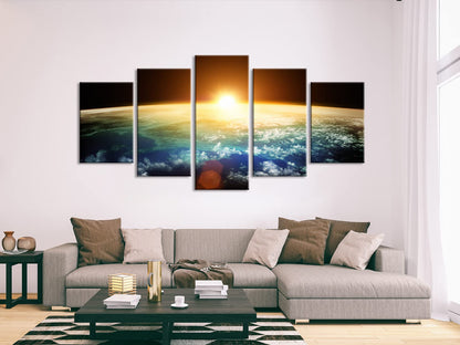 Pyradecor the Earth 5 Panels Extra Large Modern Landscape Artwork Giclee Canvas Prints Space Pictures Paintings on Canvas Wall Art Ready to Hang for Living Room Bedroom Home Decor XL